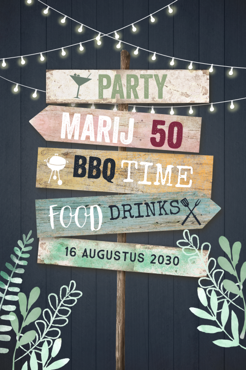 Tuinfeest bbq uitnodiging verjaardag met wegwijzers