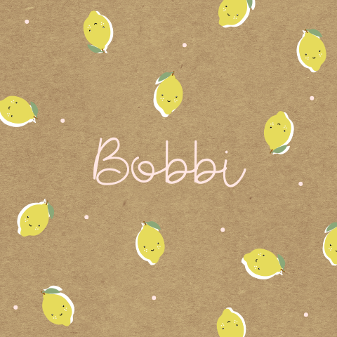 Vrolijk geboortekaartje meisje met citroentjes en kraft look