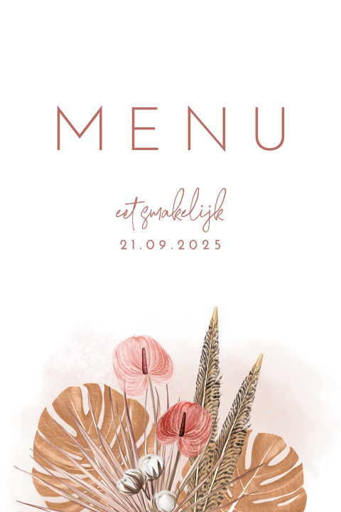 21 diner menukaart met bohemian bloemen