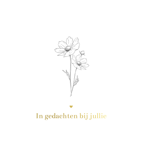 Condoleancekaart met lijntekening van bloemen en goudfolie