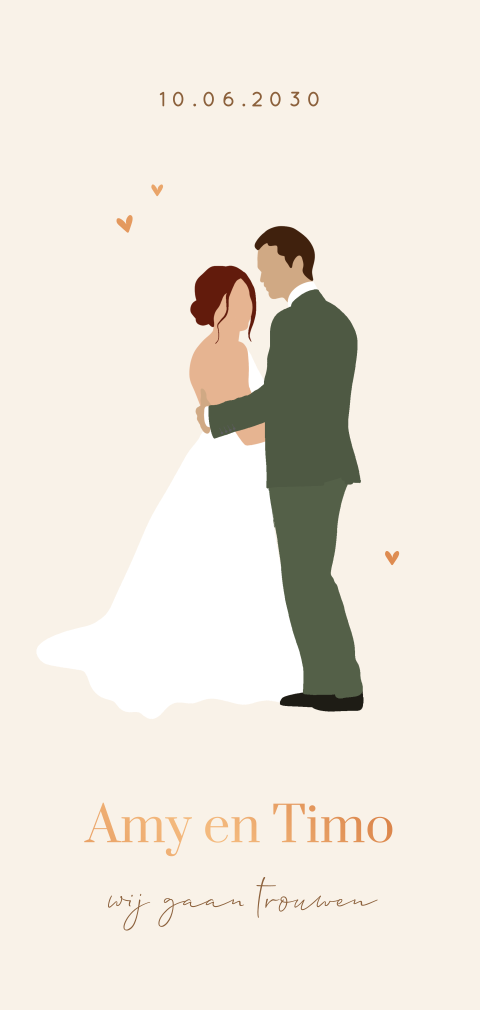 Trouwkaart met romantische illustratie bruidspaar