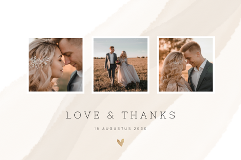 Bedankkaart trouwen met beige watercolor en foto's