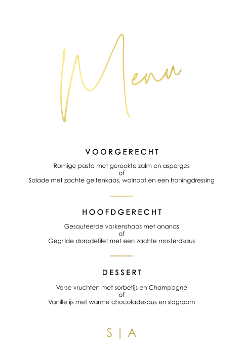 Menukaart clean en stijlvol met goudfolie