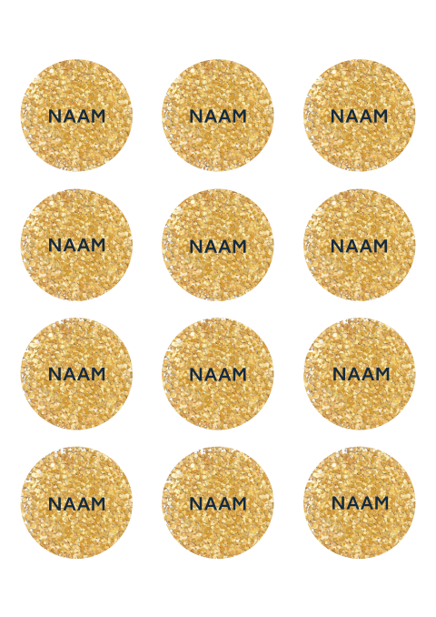 Ronde naamkaartjes verjaardag met gouden glitters