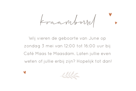 Babyborrelkaartje met takje en ronde hoeken