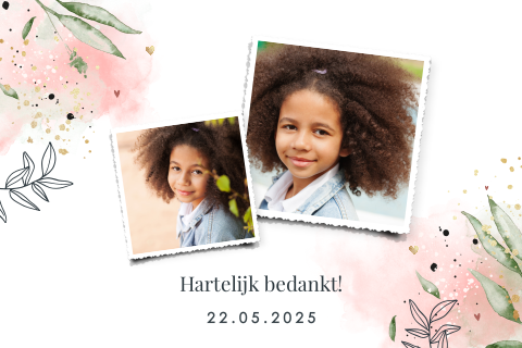Bedankkaart Vormsel met water color, takjes en eigen foto's
