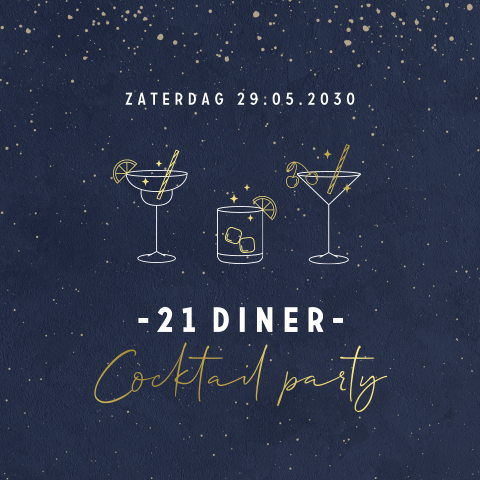 Uitnodiging 21 diner cocktail party feestelijk met goudfolie