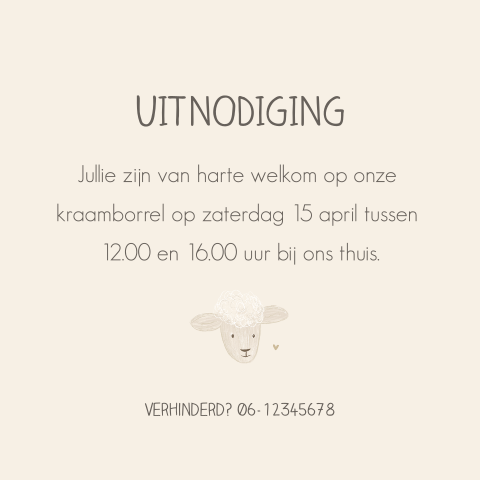 Kraamborrelkaartje met lief schaapje
