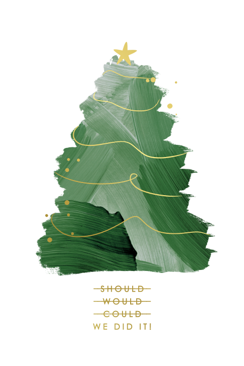 Kerstkaart met kerstboom en goudfolie