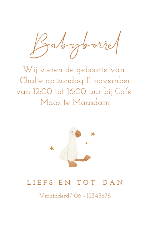 Kraamborrelkaartje met lief eendje en sterretjes