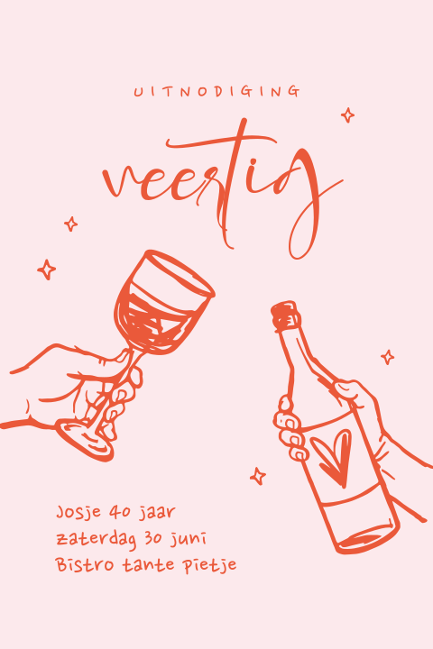Kleurrijke uitnodiging 40 jaar met illustraties 