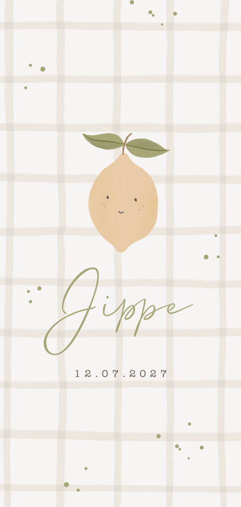 Vrolijk en zomers neutraal geboortekaartje met citroentje