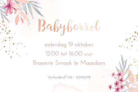 Babyborrelkaartje met bloemen en roséfolie