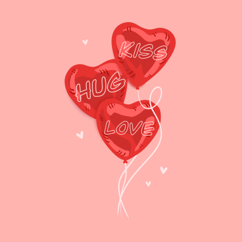 Lieve valentijnskaart met hartjes balonnen