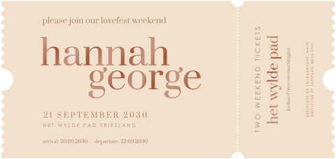 Uitnodiging bruiloft in ticket vorm met hoogglans
