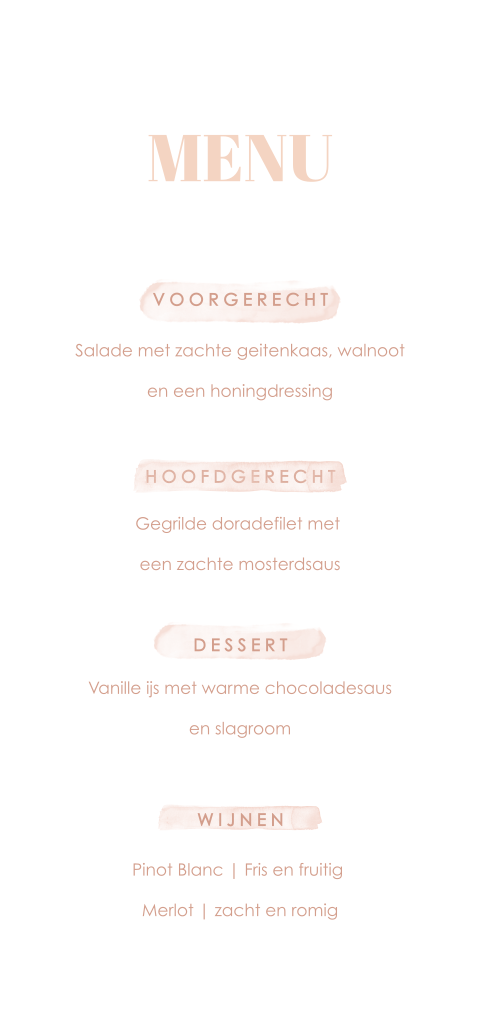 Romantische menukaart met watercolour