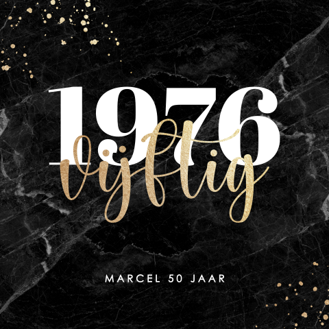 Stijlvolle uitnodiging voor vijftig jaar met marmer en goud