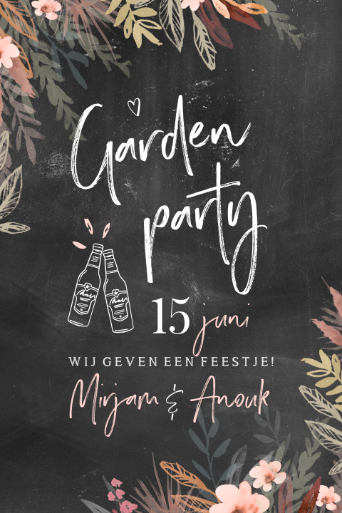 Tuinfeest uitnodiging verjaardag floral met krijt