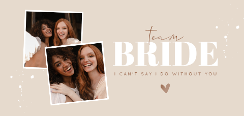 Kaart getuige vragen bruid in beige tinten met foto's en hoogglans