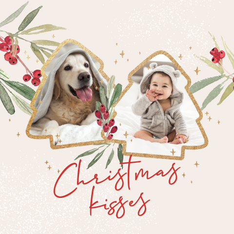 Kerstkaart met eigen foto's in de vorm van een kerstboom