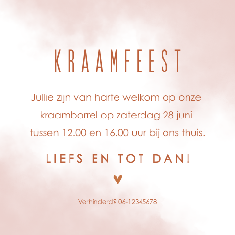 klein kraamborrelkaartje met roze watercolor