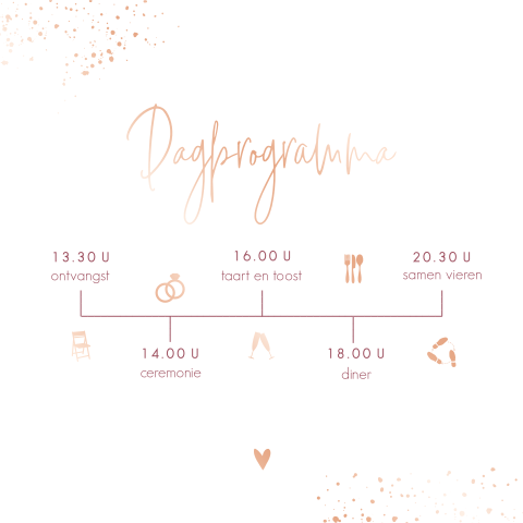 Romantisch dagprogrammakaartje met roségoudfolie
