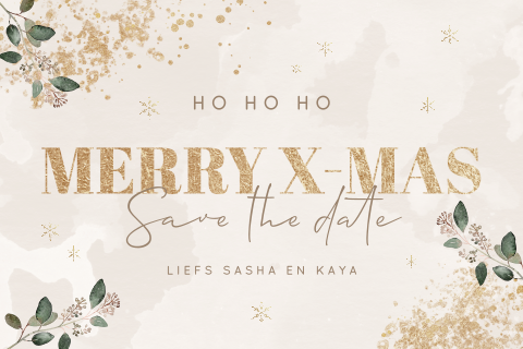 Save the date kerst met gouden glitters en takjes