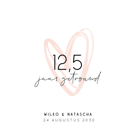 Jubileum uitnodiging 12,5 jaar getrouwd met hart