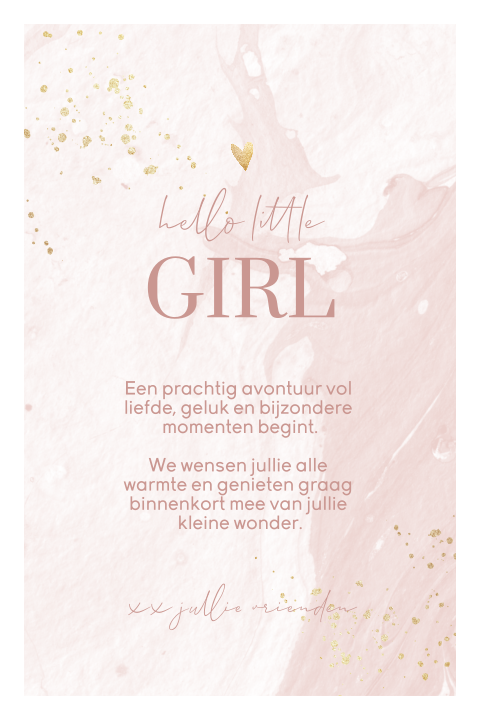 Geboortefelicitatiekaart meisje in lichtroze marmerlook