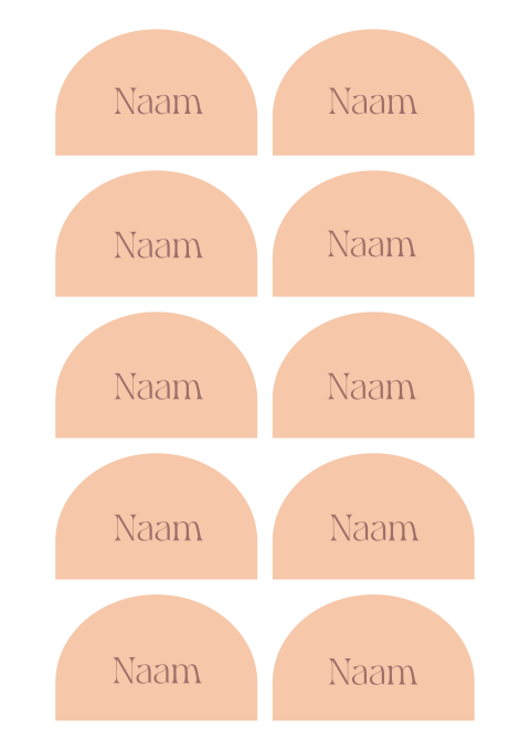 Naamkaartjes bruiloft halve boog in peach kleur