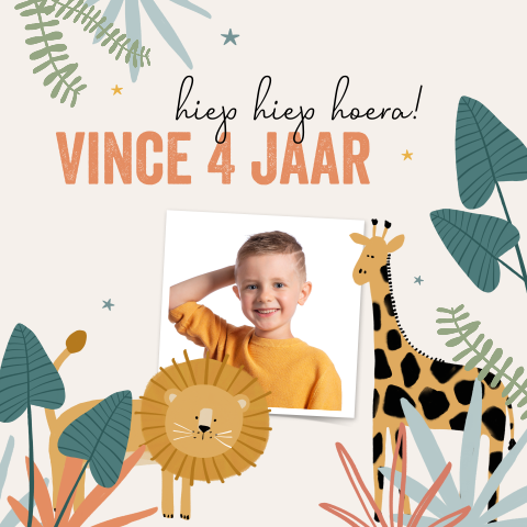 Vrolijke uitnodiging kinderfeestje 4 jaar