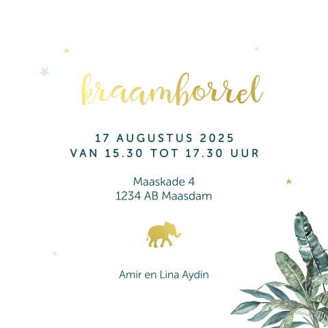 Kraamborrel uitnodiging jungle