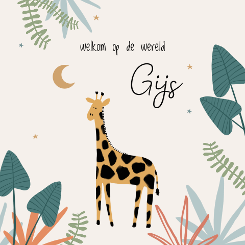 Avontuurlijk jungle geboortekaartje zoon