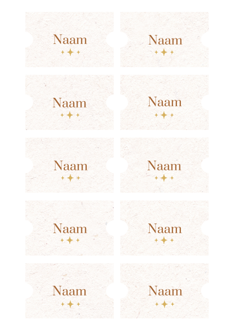 Naamkaartjes bruiloft in festival ticket vorm