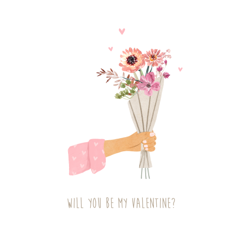 Valentijnskaart handgetekende bloemen