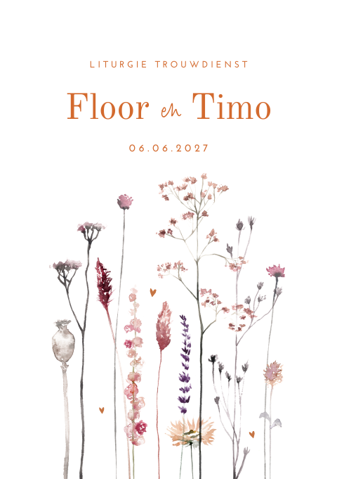 Bruiloft liturgieboekje met droogbloemen