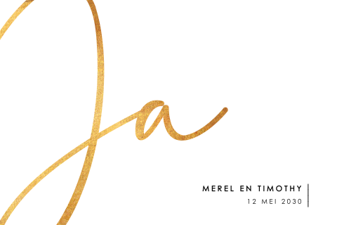 Stijlvolle trouwkaart handlettering met ja in goudlook