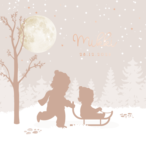 Geboortekaartje winterlandschap met rosegoud