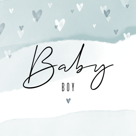 Felicitatiekaart baby jongen watercolour hartjes