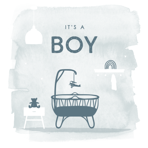 Felicitatiekaart geboorte zoon met babykamertje en watercolour