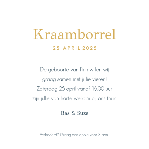 Kraamborrelkaartje met blauw