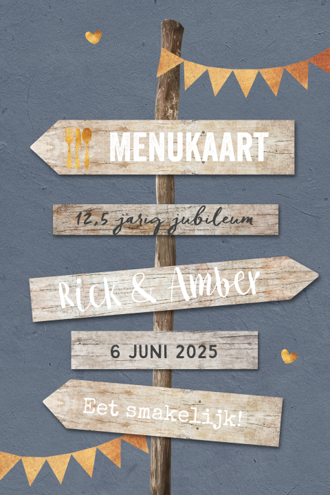 Menukaart voor huwelijksjubileum met wegwijzer