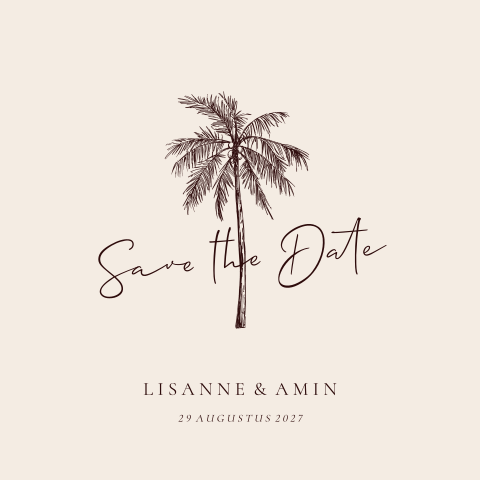 Save the date beige met illustratie palmboom