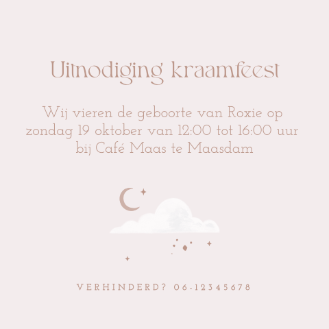 Dromerig kraamborrelkaartje met maan en sterretjes