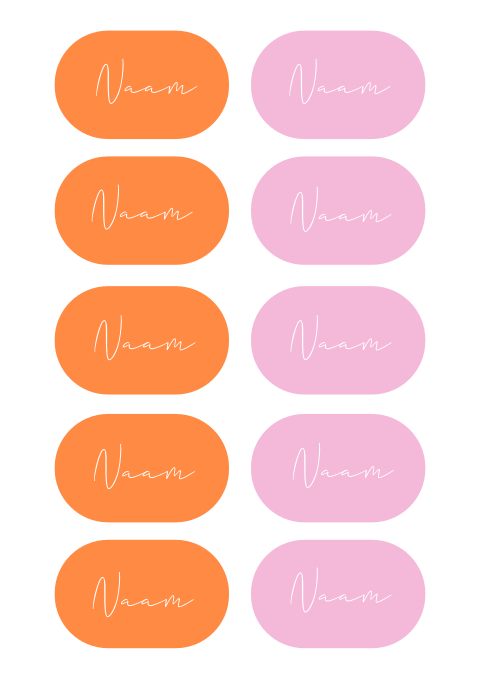 Naamkaartjes bruiloft in oranje en roze
