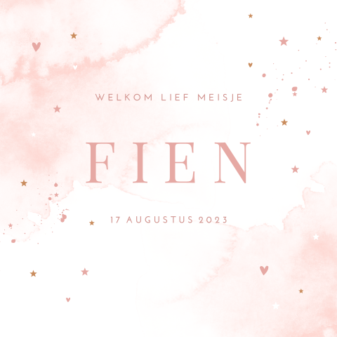 Geboortekaartje meisje schattig hartjes sterretjes ronde hoeken