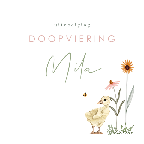 Lief doopkaartje met eendje en bloemen