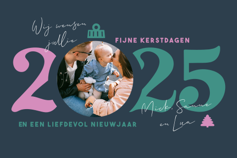 Trendy kerstkaart met colour blocking en foto
