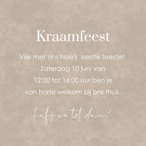 Klein kraamborrelkaartje met nude tinten en ronde hoeken