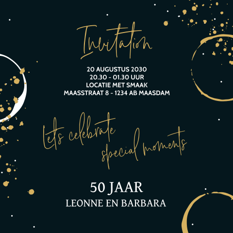 Uitnodiging 50 jaar zwart met goud
